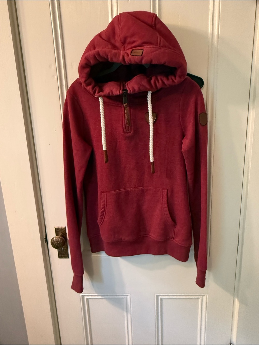 Wanakome Men's Burgundy Quarter Zip-Up Hooded Sweatshirt Hoodie SMALL